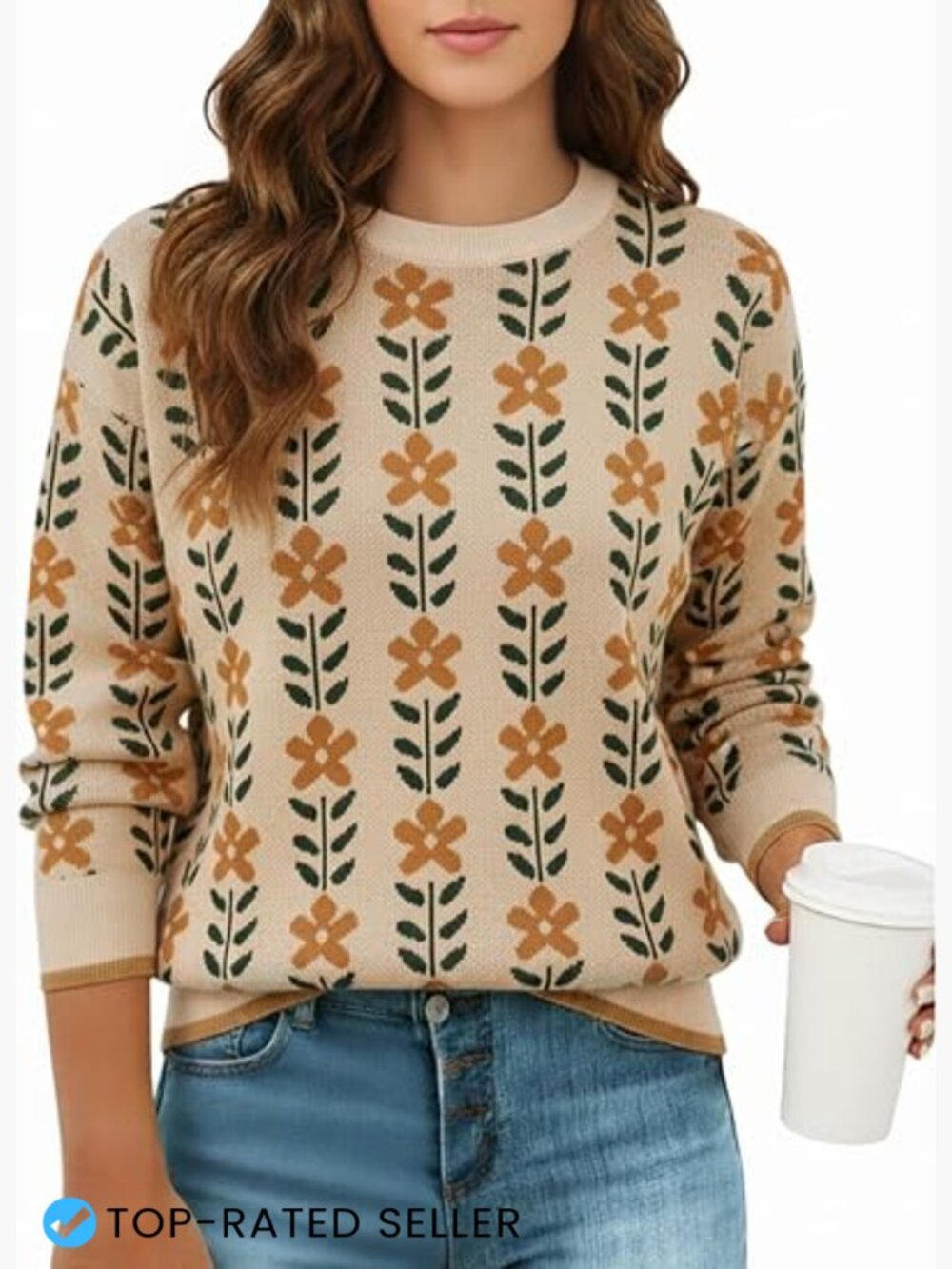 Oversized Crewneck Pullover Sweater Long Sleeve Casual Knit Top Trendy Fashion